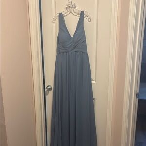 Azazie Blue Ruched Formal Gown with open back